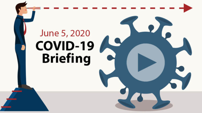 Illustration of person looking to future with a coronovirus