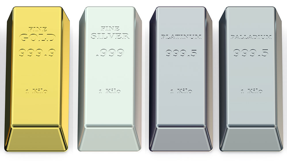 gold, silver, platinum and palladium blocks