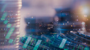 stock market and city lights montage