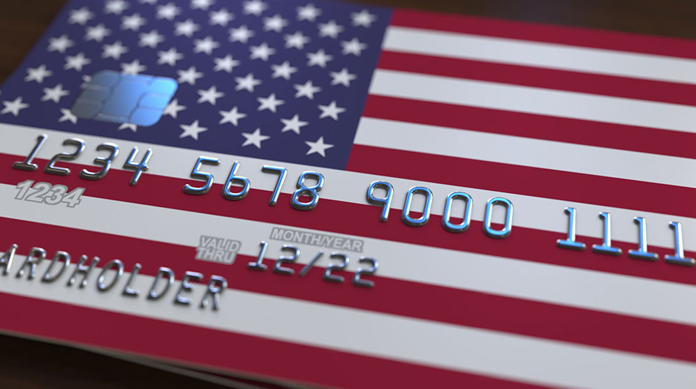 Close up of an American flag credit card