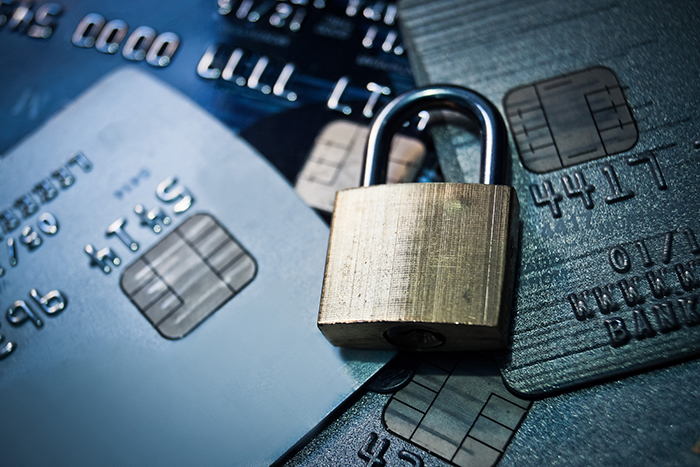 a lock and credit cards