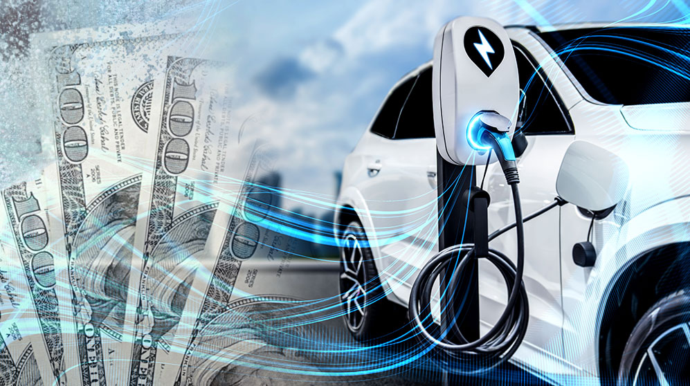 money and an electric vehicle charging