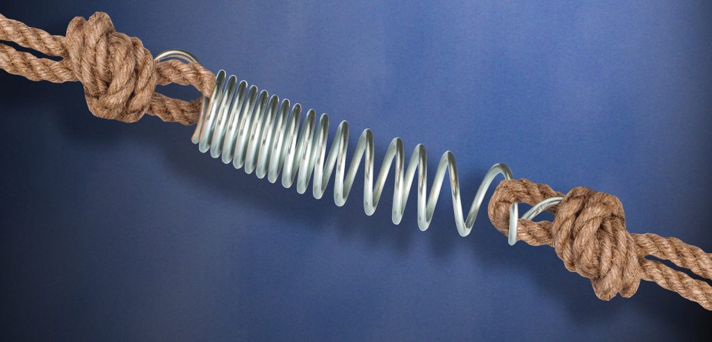 Illustration of a coiled string being pulled by two ropes