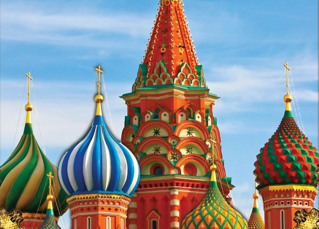 artist stylized drawing of spires of Kremlin in Moscow