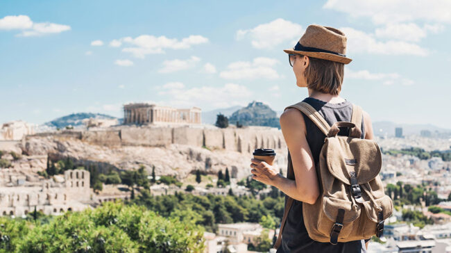 Photo of a woman traveling in Europe.