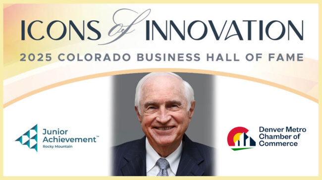 Earl-and-Colorado-Business-Hall-of-Fame2 Photo of Earl Wright with the Icons of Innovation title on the graphic