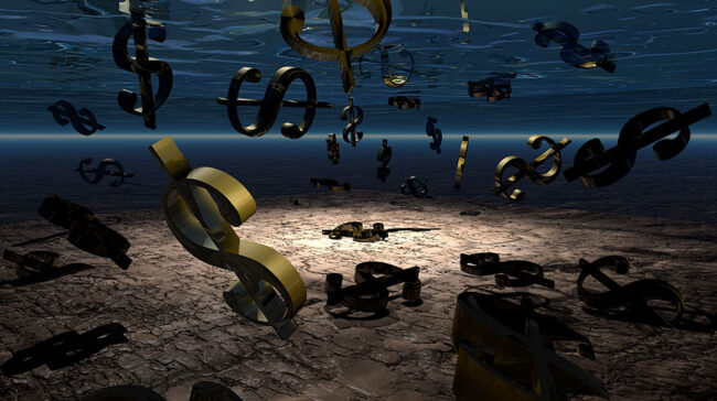 Photo of a dollar sign in the ocean