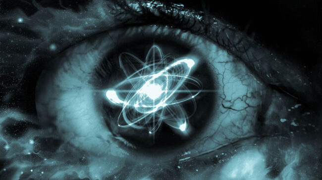 Photo collage of fusion energy inside an eye