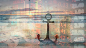 Photo collage of an anchor and the stock market