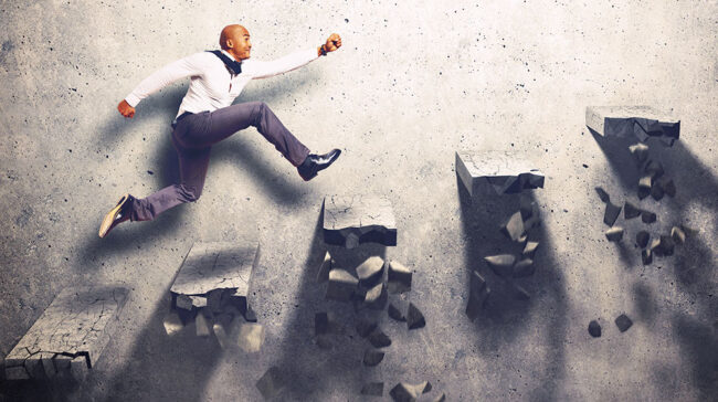 Photo of a businessman trying to outrun tariffs