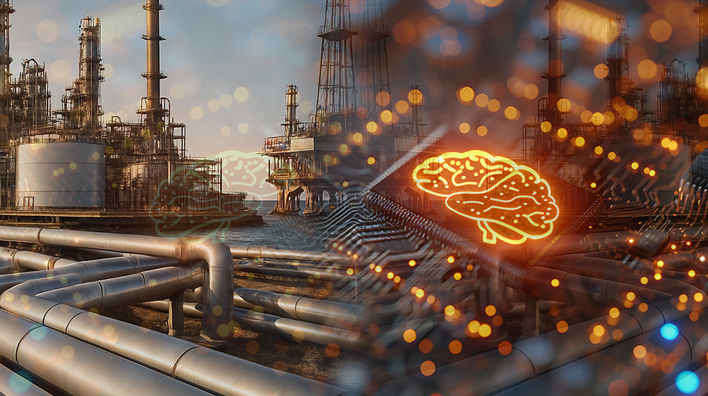 Photo collage of oil energy and AI