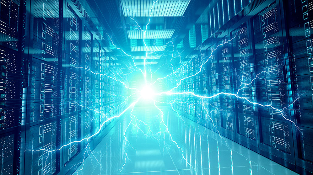 Photo of a data center and electricity