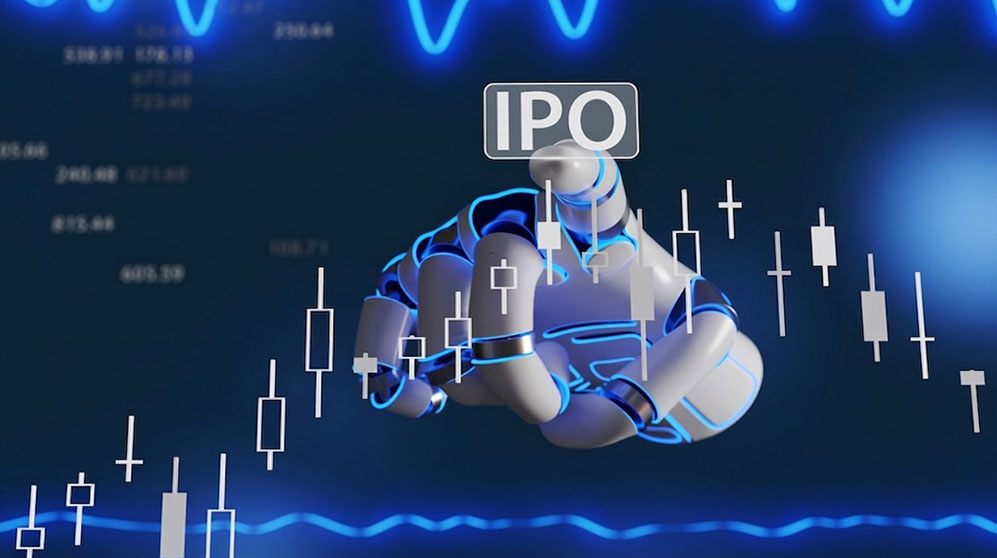 Photo of a robot hand clicking on the word "IPO"