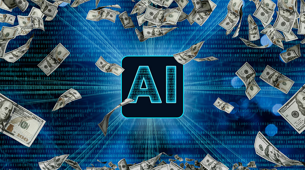 Photo collage of AI in the middle of cash