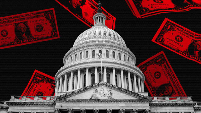 Photo collage of the U.S. Capital building and money